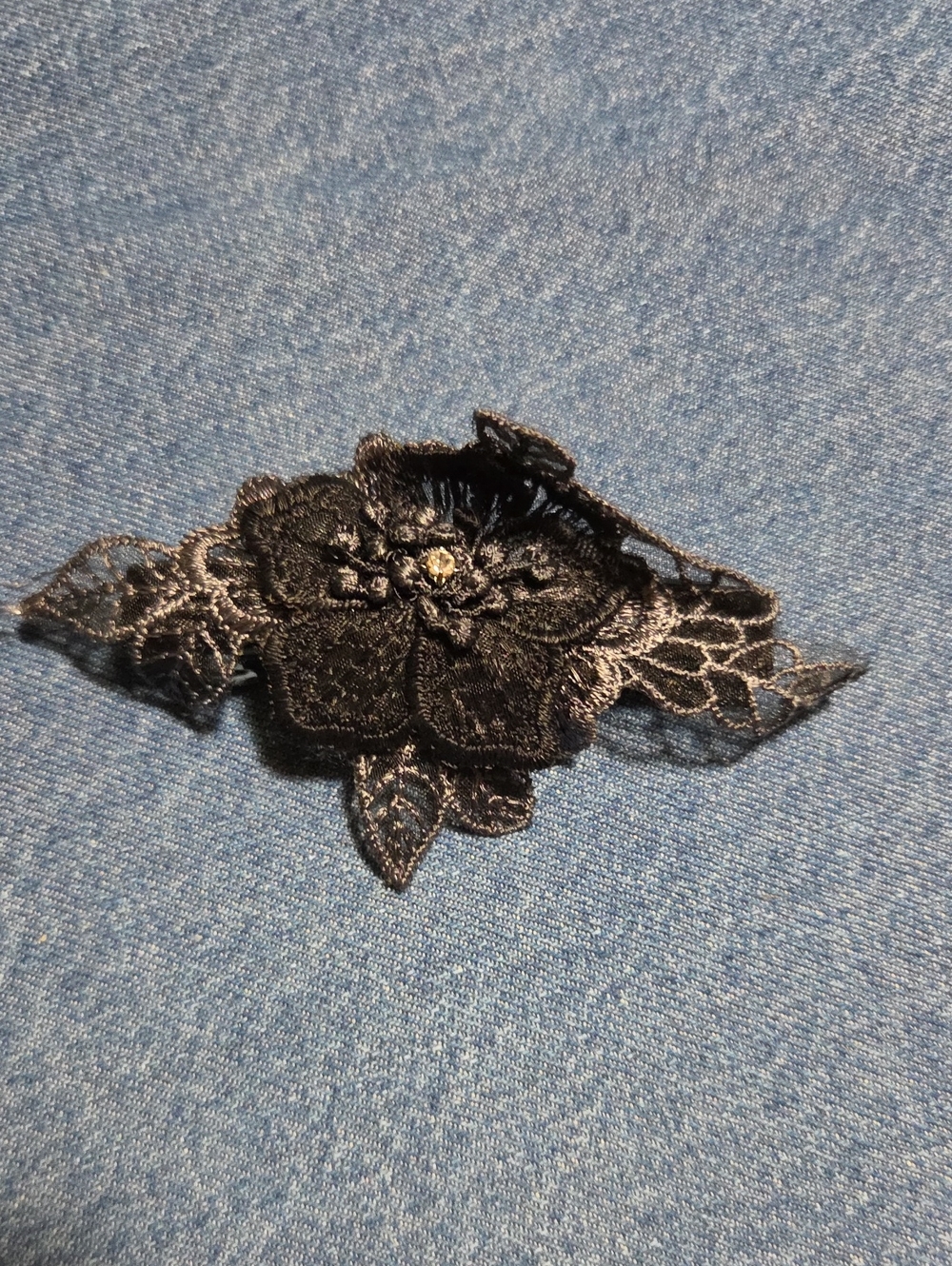 Black Lace Floral Applique Hair Clip - Women Accessories